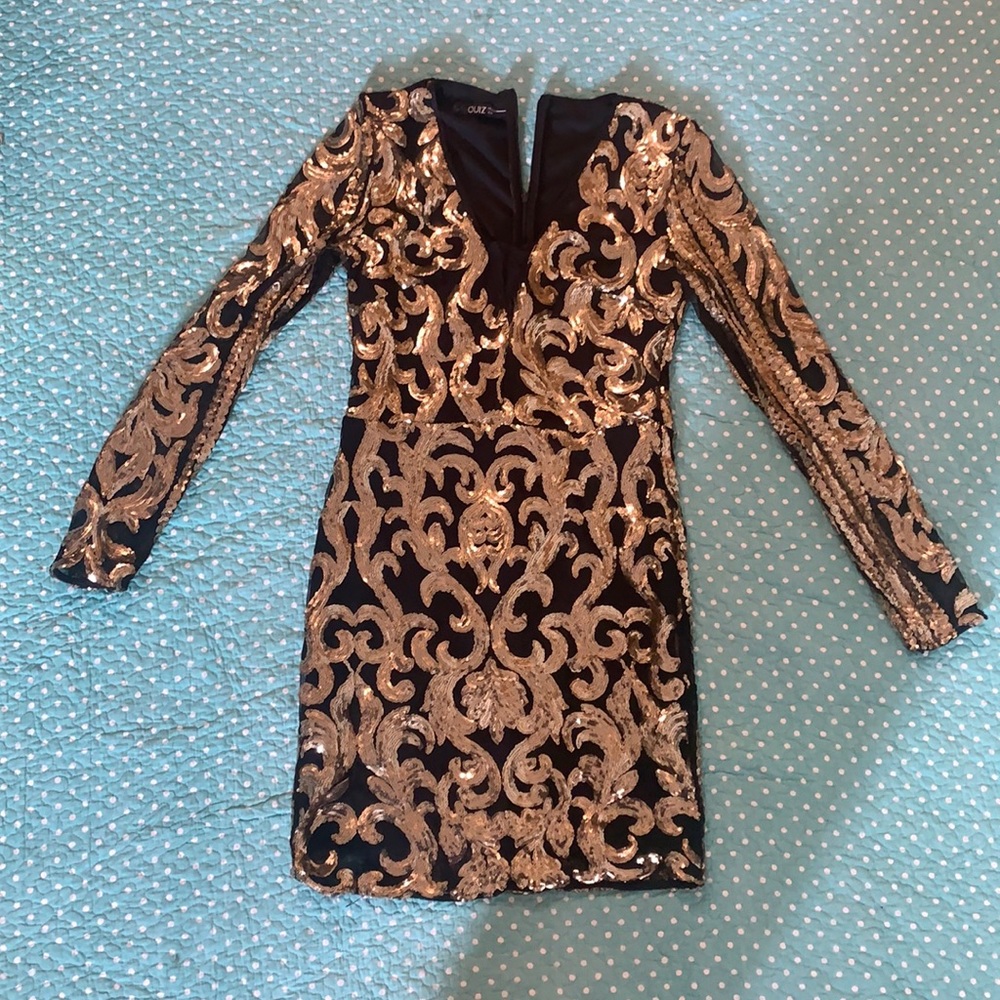 NWOT Quiz black and gold sequin minidress